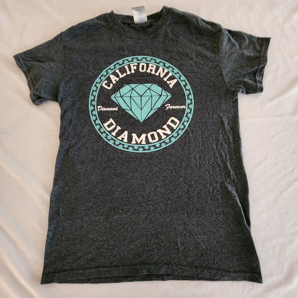 California Diamond Gray Short Sleeve Cotton Blend T-Shirt Men's S